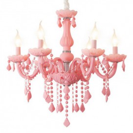 6 Light Nordic Style Macaron Pink Kids Room Candle Style Crystal Chandelier