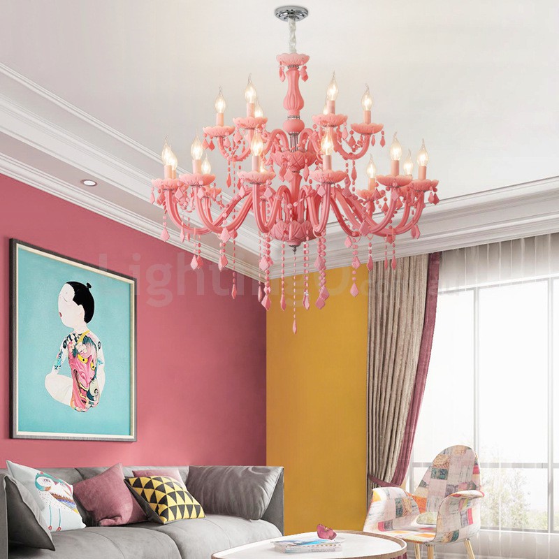 Pink discount chandelier light