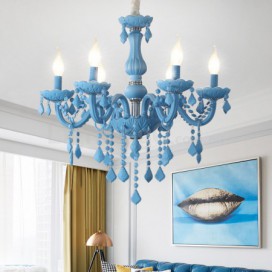 6 Light Macaron Blue Nordic Style Candle Style Crystal Chandelier