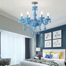 6 Light Macaron Blue Nordic Style Candle Style Crystal Chandelier