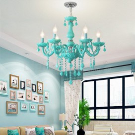 6 Light Kids Room Green Macaron Candle Style Crystal Chandelier