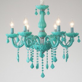 6 Light Kids Room Green Macaron Candle Style Crystal Chandelier