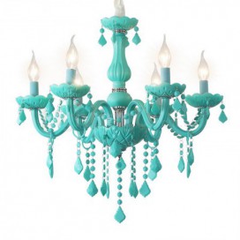 6 Light Kids Room Green Macaron Candle Style Crystal Chandelier