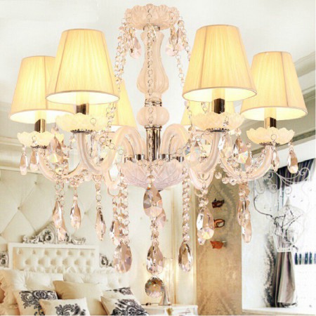 6 Light White Modern Candle Style Crystal Chandelier