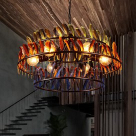 6 Light Feather Retro Chandelier