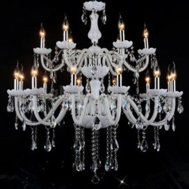 18 Light (12+6) 2 Tiers White Modern Candle Style Crystal Chandelier