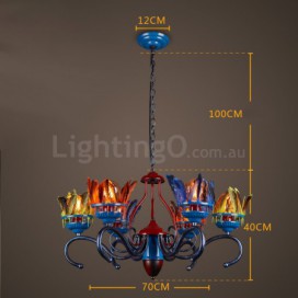 6 Light Feather Retro Steel Chandelier