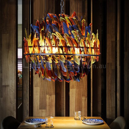 4 Light Feather Retro Steel Chandelier