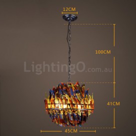 4 Light Feather Retro Steel Chandelier