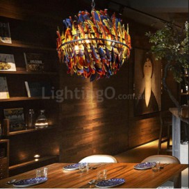 4 Light Feather Retro Steel Chandelier