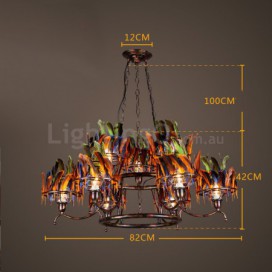 9 Light Feather Retro Steel Chandelier