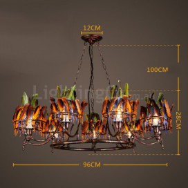 9 Light Feather Retro Steel Chandelier