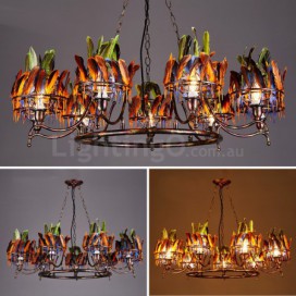 9 Light Feather Retro Steel Chandelier