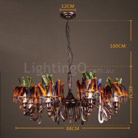 8 Light Feather Retro Steel Chandelier