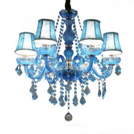 6 Light Mediterranean Style Blue Candle Style Crystal Chandelier