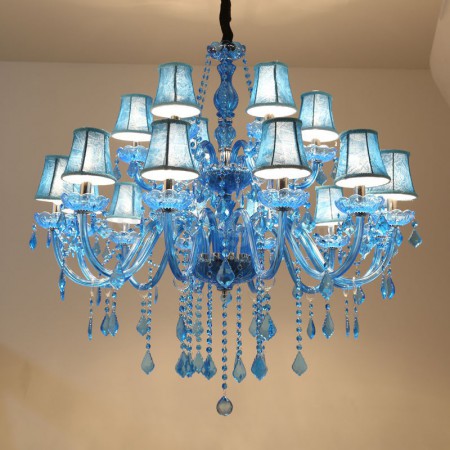 18 Light (12+6) 2 Tiers Mediterranean Style Blue Candle Style Crystal Chandelier