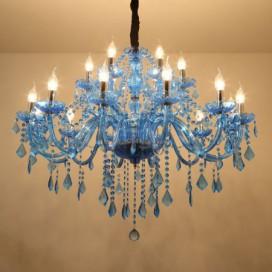 18 Light (12+6) 2 Tiers Mediterranean Style Blue Candle Style Crystal Chandelier