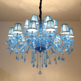 18 Light (12+6) 2 Tiers Mediterranean Style Blue Candle Style Crystal Chandelier