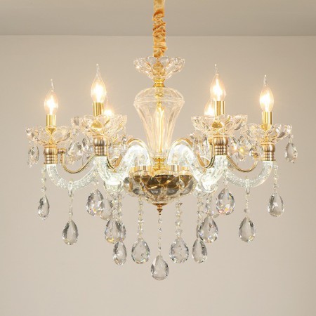 6 Light Gold Clear Candle Style Crystal Chandelier