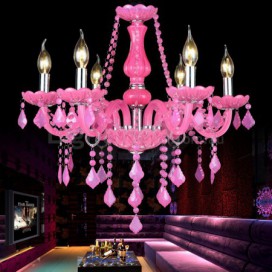 6 Light Pink Kids Room Candle Style Crystal Chandelier