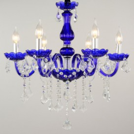 6 Light Blue Mediterranean Style Candle Style Crystal Chandelier