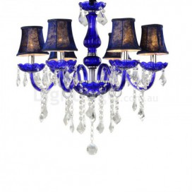 6 Light Blue Mediterranean Style Candle Style Crystal Chandelier