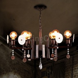 6 Light Industrial Style Steel Acrylic Crystal Chandelier