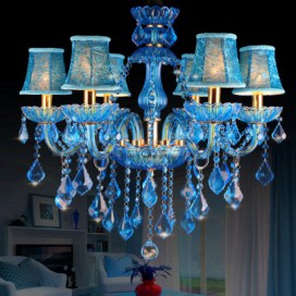 6 Light Blue Mediterranean Style Candle Style Crystal Chandelier