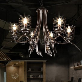 6 Light Industrial Style Steel Chandelier