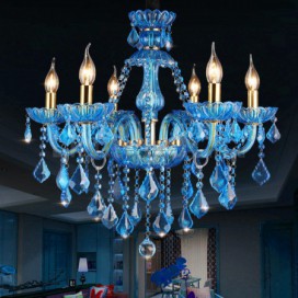 6 Light Blue Mediterranean Style Candle Style Crystal Chandelier