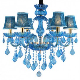 6 Light Blue Mediterranean Style Candle Style Crystal Chandelier