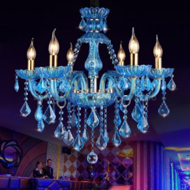 6 Light Blue Mediterranean Style Candle Style Crystal Chandelier