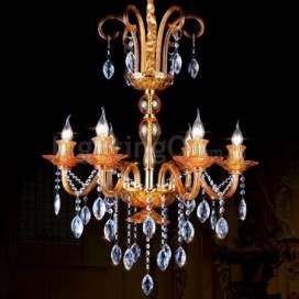 6 Light Golden Yellow Candle Style Crystal Chandelier
