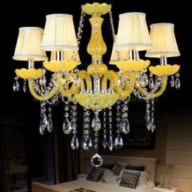 6 Light Yellow Candle Style Crystal Chandelier