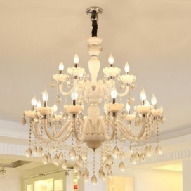 18 Light (12+6) 2 Tiers White Candle Style Crystal Chandelier