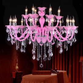 18 Light (12+6) 2 Tiers Pink Kids Room Candle Style Crystal Chandelier