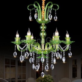 6 Light Green Candle Style Crystal Chandelier