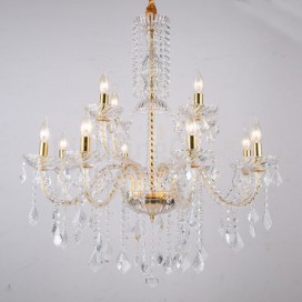 12 Light (8+4) 2 Tiers Gold Candle Style Crystal Chandelier
