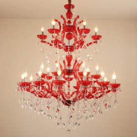27 Light (14+7+6) 3 Tiers Red Candle Style Crystal Chandelier