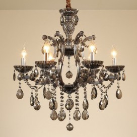 6 Light Gray Candle Style Crystal Chandelier