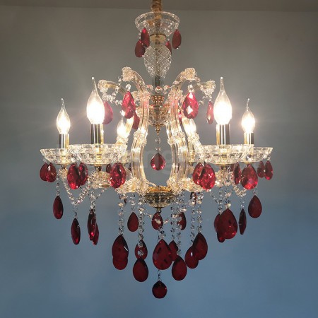 6 Light Gold Red Candle Style Crystal Chandelier