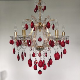6 Light Gold Red Candle Style Crystal Chandelier