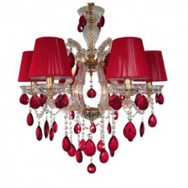 6 Light Gold Red Candle Style Crystal Chandelier