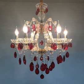 18 Light (12+6) 2 Tiers Gold Red Candle Style Crystal Chandelier