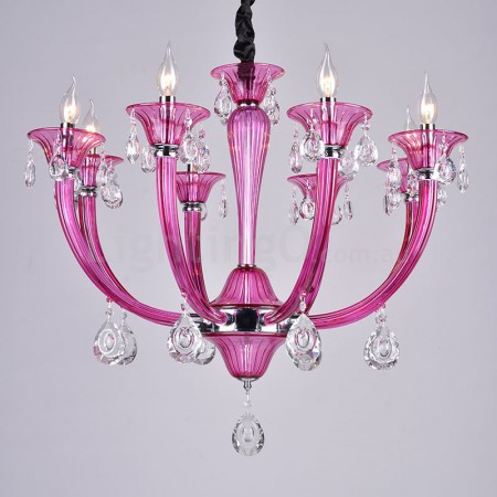 8 Light Rose Red Candle Style Crystal Chandelier