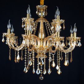 12 Light (8+4) 2 Tiers Amber Candle Style Crystal Chandelier