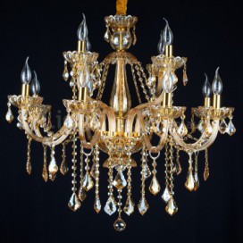 12 Light (8+4) 2 Tiers Amber Candle Style Crystal Chandelier