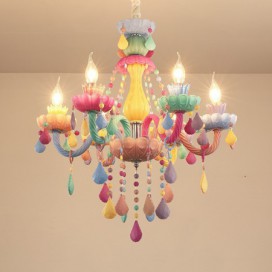 6 Light Multi Colours Macaron Kids Room Candle Style Crystal Chandelier