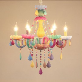 6 Light Multi Colours Macaron Kids Room Candle Style Crystal Chandelier