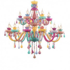 18 Light (12+6) 2 Tiers Multi Colours Macaron Kids Room Candle Style Crystal Chandelier